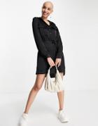 Stradivarius Satin Shirt Dress In Black