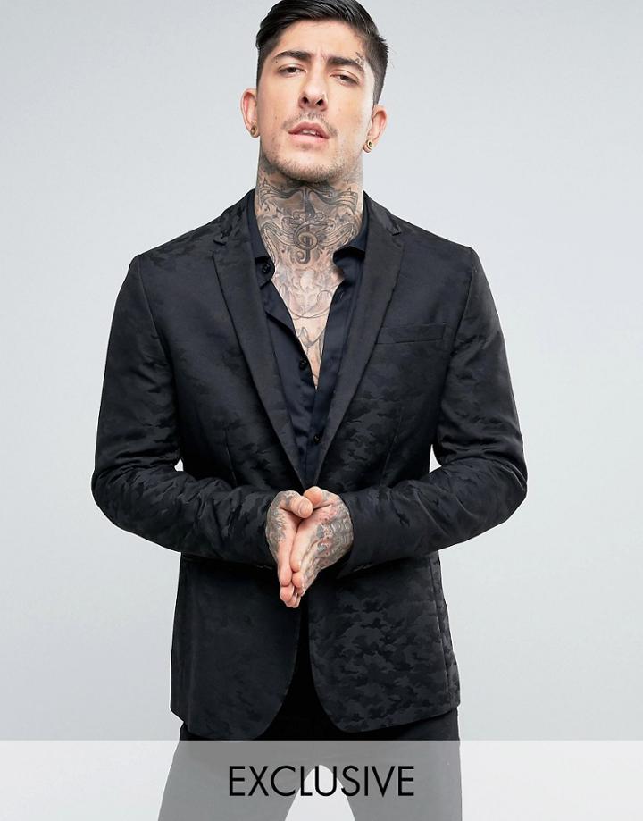 Religion Skinny Blazer In Camo Print - Black