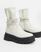 Public Desire Finale Chunky Flat Ankle Boots With Tie In Bone-white