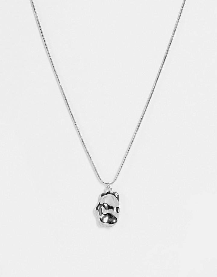 Designb Necklace With Hammered Pendant In Silver Tone