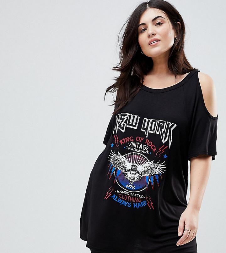 Koko Cold Shoulder New York Band T-shirt - Black