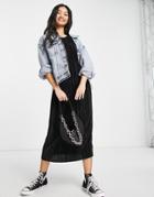 Monki Relaxed Column Midi Dress In Black Plisse