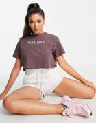 Hoxton Haus Logo Sports Crop Top In Chocolate-brown