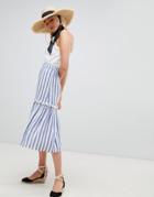 Warehouse Midi Skirt In Stripe - Blue