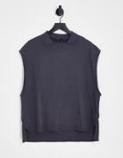 Asos Design Oversized Sleeveless Polo With Step Hem In Washed Black