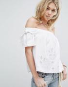 Abercrombie & Fitch Laser-cut Linen Off-shoulder Top - White