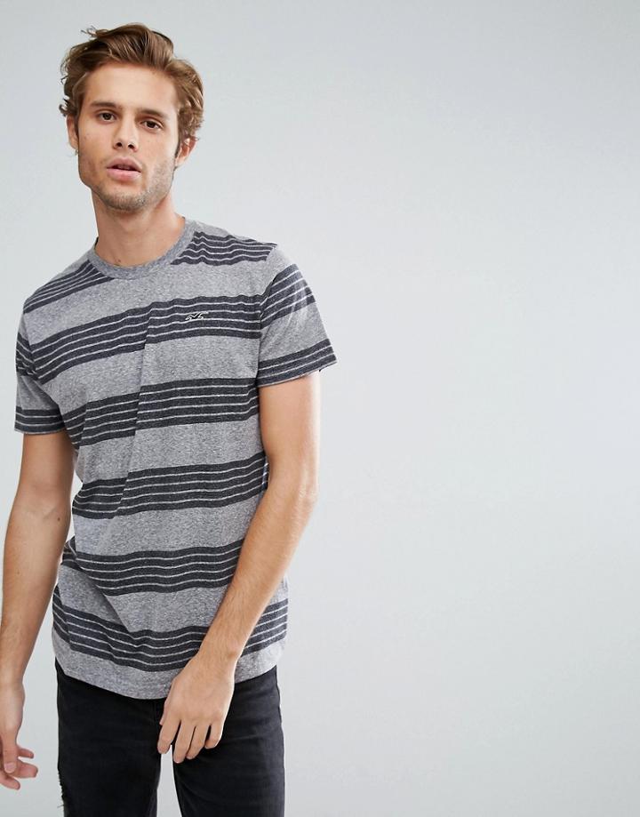 Hollister T-shirt Slim Fit Stripe Crew In Gray - Gray