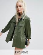Milk It Vintage Military Jacket With Ribbon Lace Up Sides - Green
