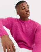 Asos Design Fluffy Textured Knit Sweater In Pink
