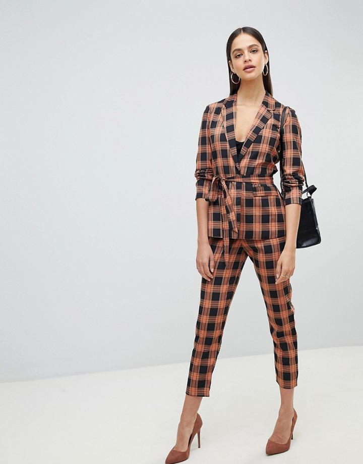 Fashion Union Check Cigarette Pants Two-piece - Pink