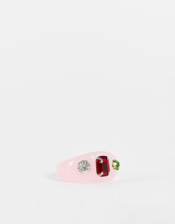 Ego Set Gem Resin Chunky Ring In Pink