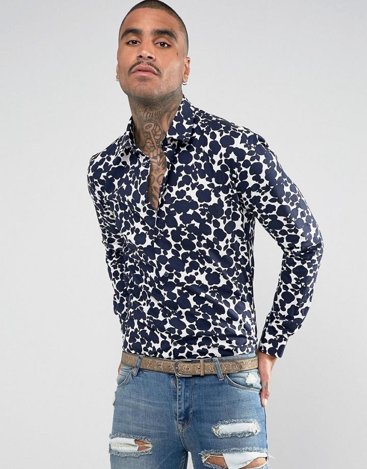 Devils Advocate Skinny Fit Filled Floral Shirt - White