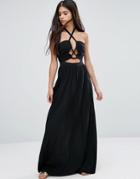 Pixie & Diamond Halterneck Skater Dress With Cut Out Detail - Black