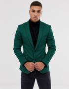Asos Design Super Skinny Wool Mix Blazer In Green - Green