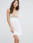 Kiss The Sky Cami Dress With Festival Embroidery - White
