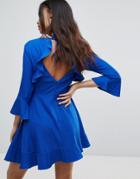 Prettylittlething Frill Sleeve Swing Dress - Blue