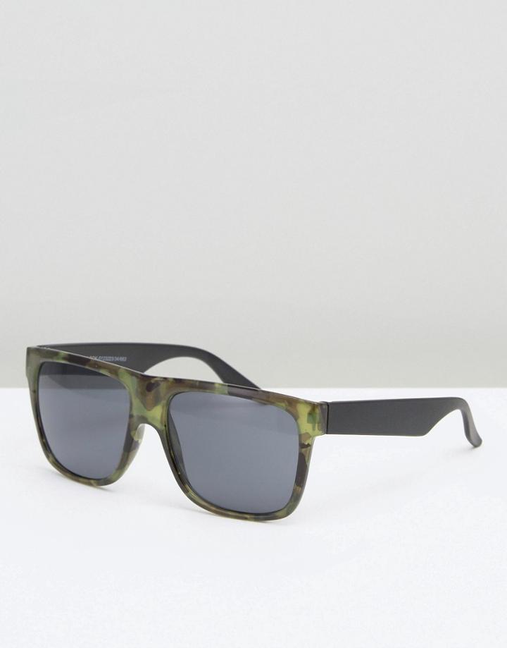 New Look Square Sunglasses With Camo Print - Green