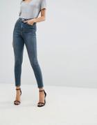 Asos Design Ridley High Waist Skinny Jeans In Nanette Darkwash Blue