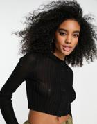 & Other Stories Ribbed Fitted Cardigan In Black