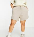 Daisy Street Plus Active High Waisted Embroidered Sweat Shorts In Beige-neutral