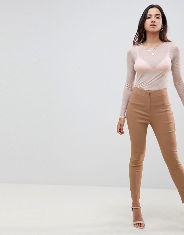Asos Design High Waist Pants In Skinny Fit-stone