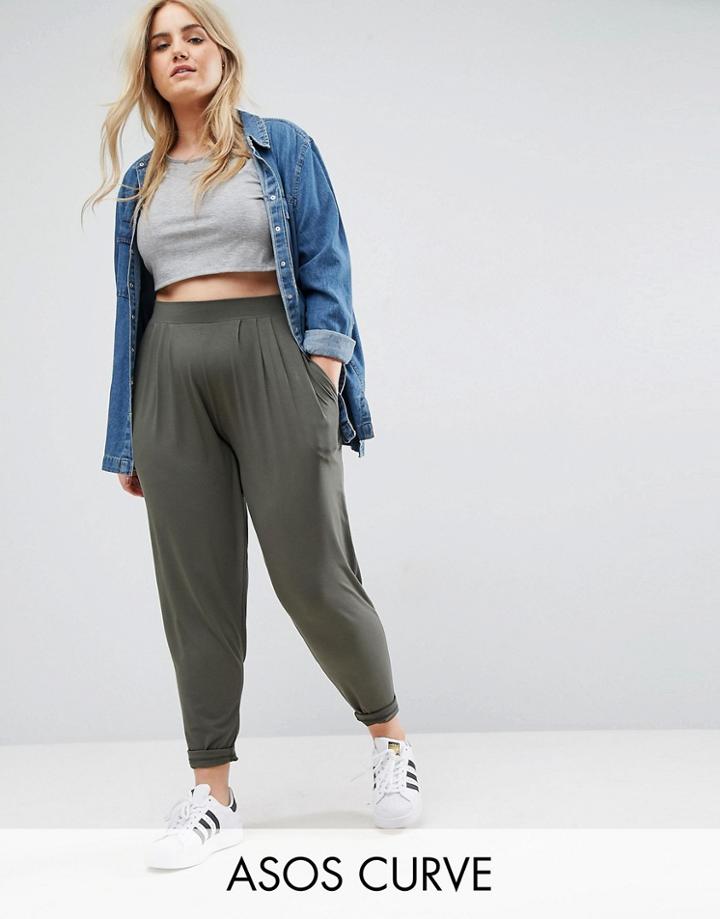 Asos Curve Peg Pant In Jersey - Green