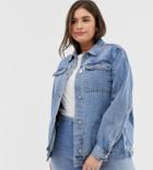 Asos Design Curve Denim Girlfriend Jacket In Stonewash Blue