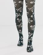 Asos Design Halloween Skull And Crossbone Tights In Black And White - Black