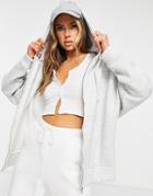 Asos Design Super Oversized Zip Up Hoodie In Heather Gray-grey