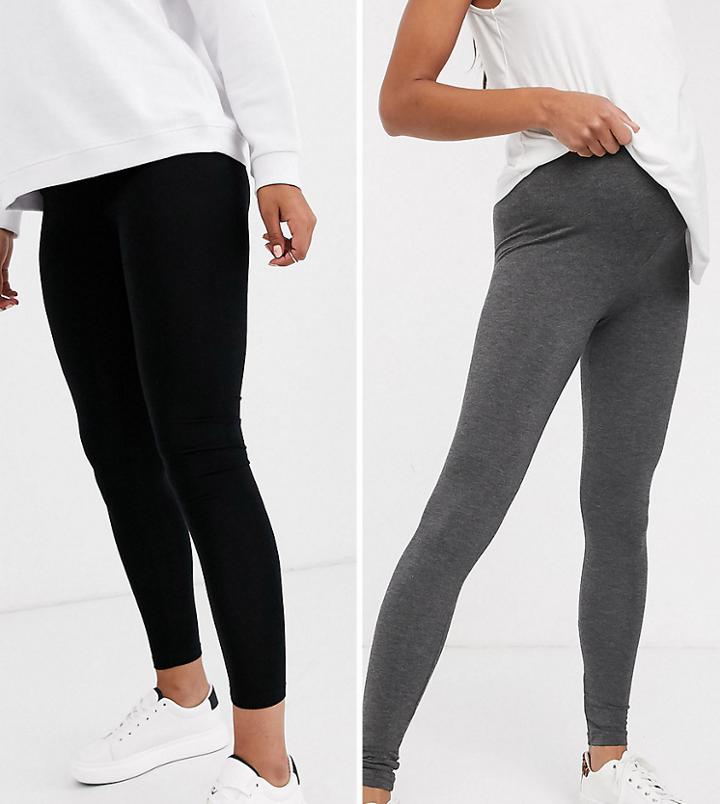 New Look Maternity 2 Pack Leggings In Gray And Black