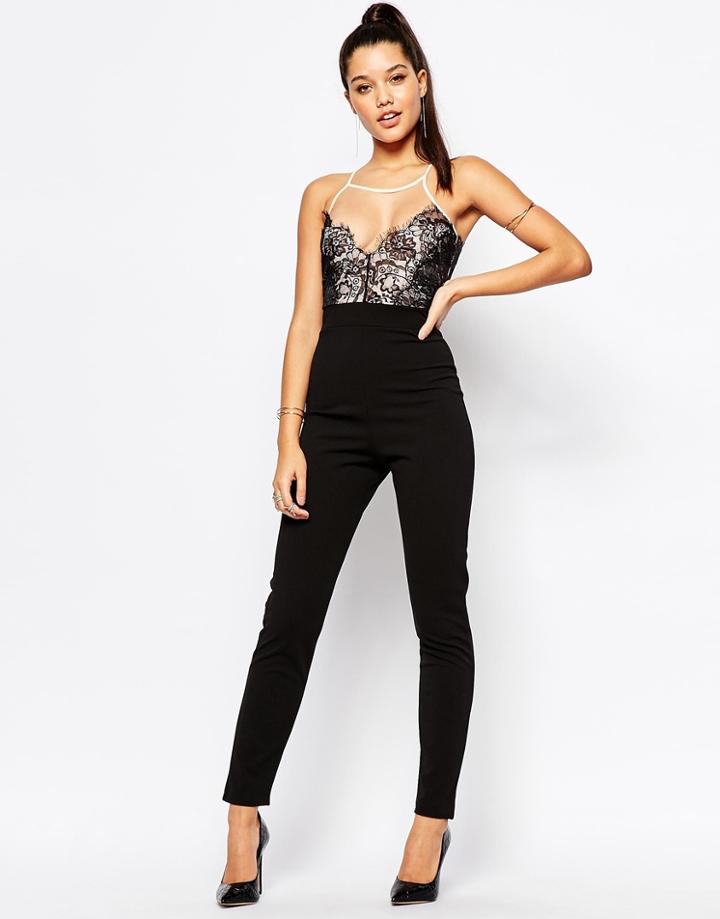 Missguided Eyelash Lace Jumpsuit - Black