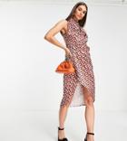 Asos Design Tall High Neck Drape Cowl Back Midi Dress In 70s Geo Print-multi