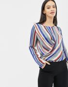 Unique21 Striped Wrap Front Top - Multi