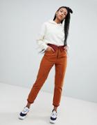 Asos Design Waxed Wide Leg Pants With Fold Waist Detail - Red