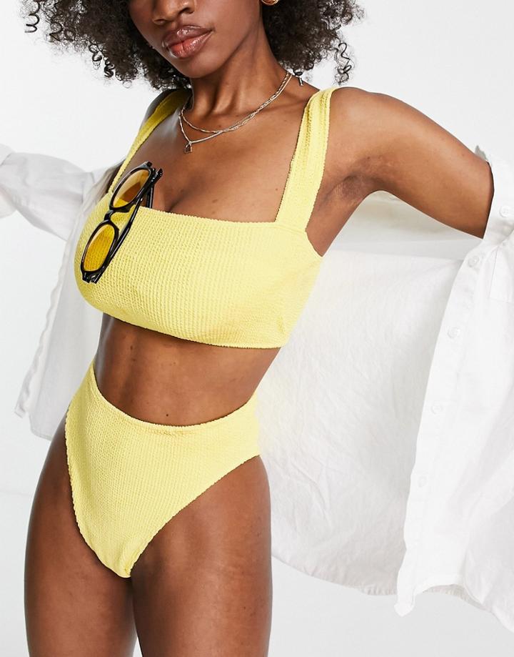 Asos Design Fuller Bust Mix And Match Crinkle Square Neck Crop Top In Yellow