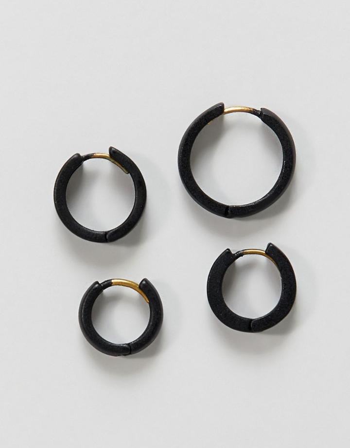 Asos Design Hinge Hoop Earring Pack In Matte Black - Gold