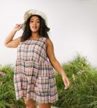 Asos Design Curve Smock Sleeveless Textured Romper With Pockets In Multi Check