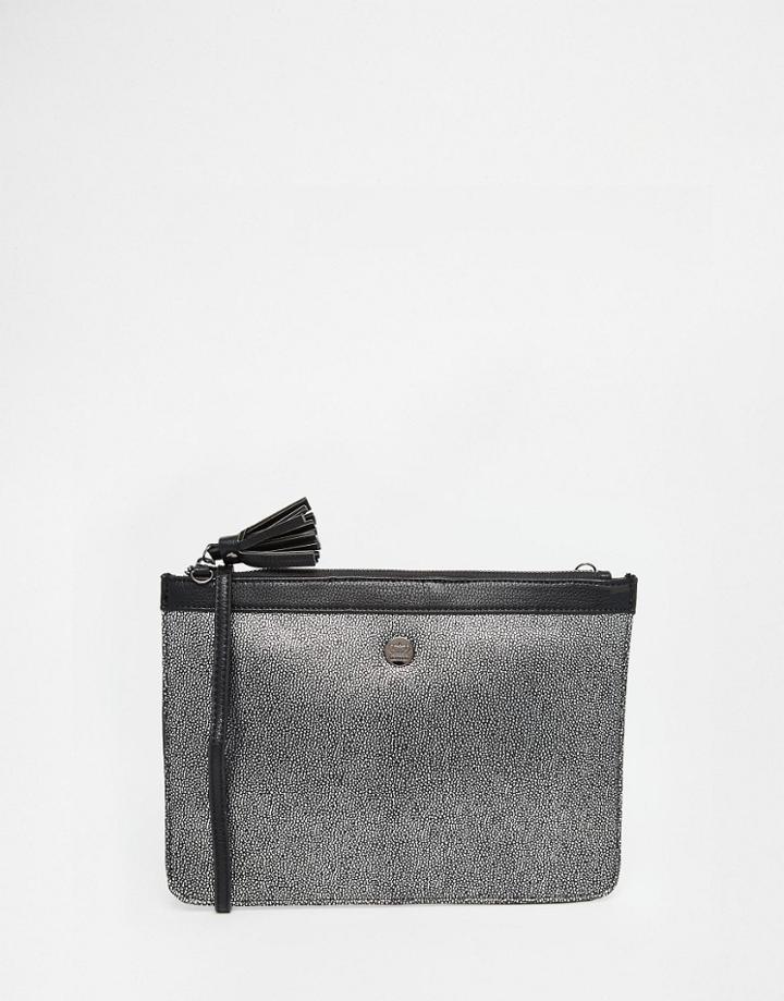 Little Mistress Metallic Faux Stingray Clutch Bag - Silver