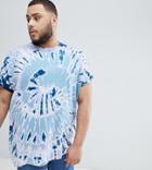 Asos Design Plus Relaxed Longline T-shirt With Roll Sleeve And Spiral Tie Dye In Blue - Blue