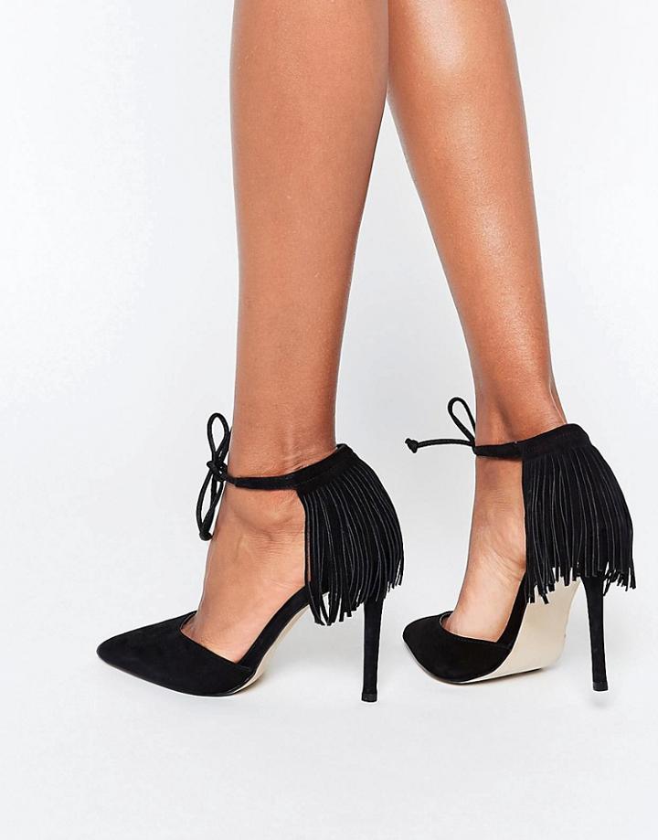 Aldo Venosta Black Heeled Fringe Lace Up Pump - Black