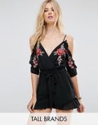 Parisian Tall Romper With Rose Embroidery - Black