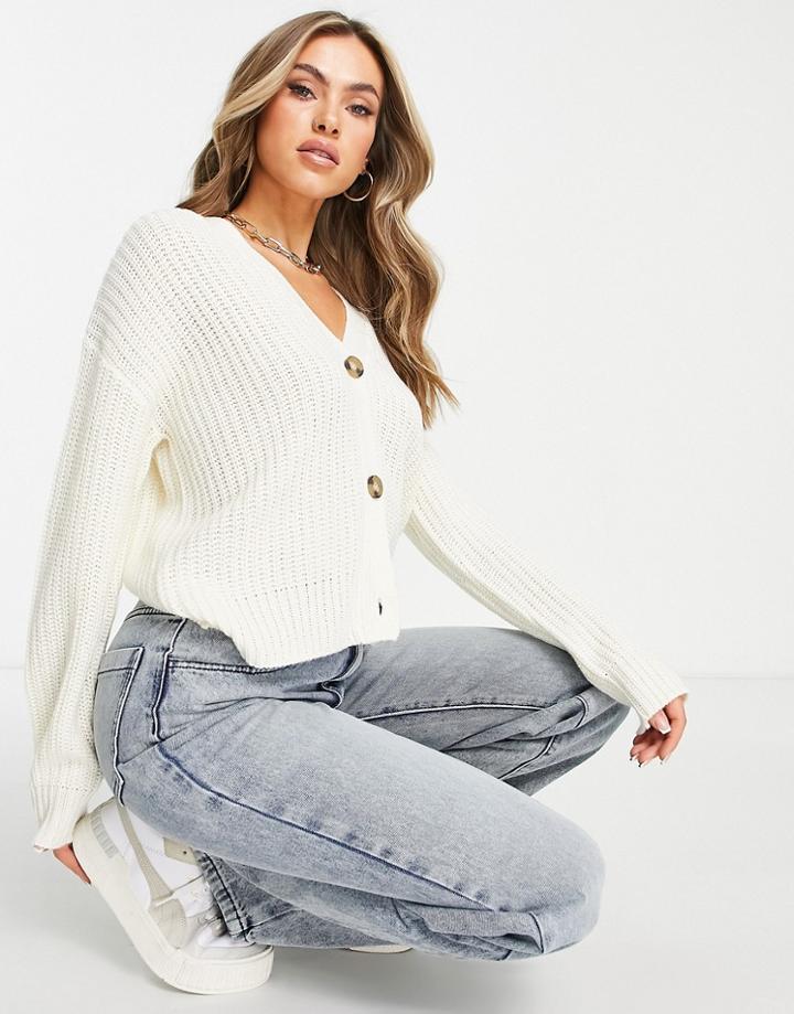 Brave Soul Daisy Button Down Boxy Cardigan In Cream-white