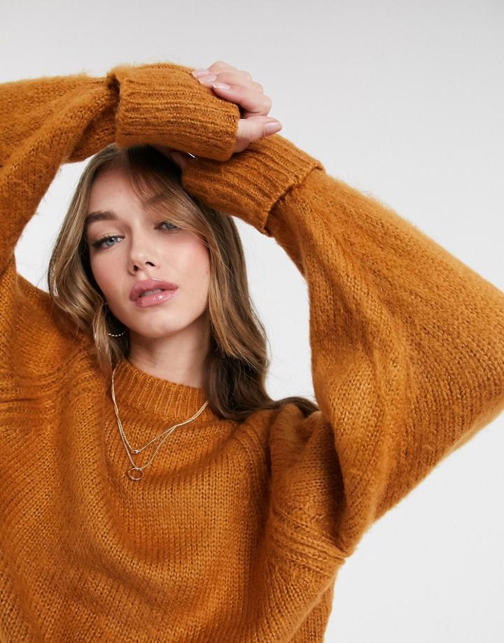 Asos Design Oversized Sweater In Brushed Yarn In Tan-brown