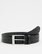 Asos Design Leather Slim Belt In Black Crocodile Emboss - Brown