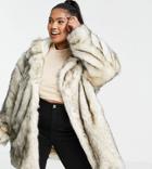 Asos Design Curve Oversized Hooded Faux Fur Coat-brown