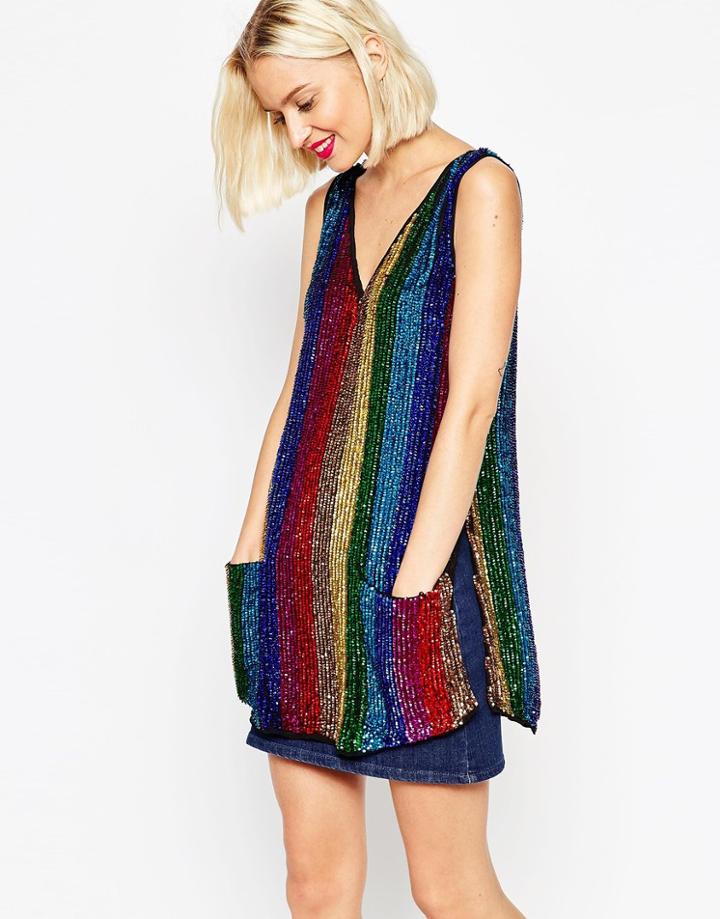 Asos Dazzle Disco Longline Tunic - Multi