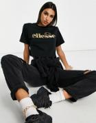 Ellesse Crop T-shirt In Black And Gold- Exclusive To Asos