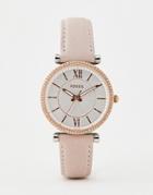 Fossil Es4484 Carlie Leather Watch In Pink 35mm - Pink