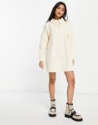 Asos Design Cord Half Zip Dress In Cream-white