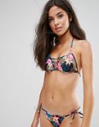 New Look Tropical Lace Up Triangle Bikini Top - Black